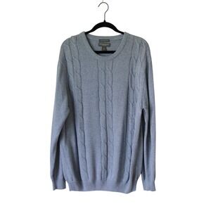 Lyle & Scott Scotland Mens Large Blue Cable‎ Knit 100% Combed Cotton Sweater